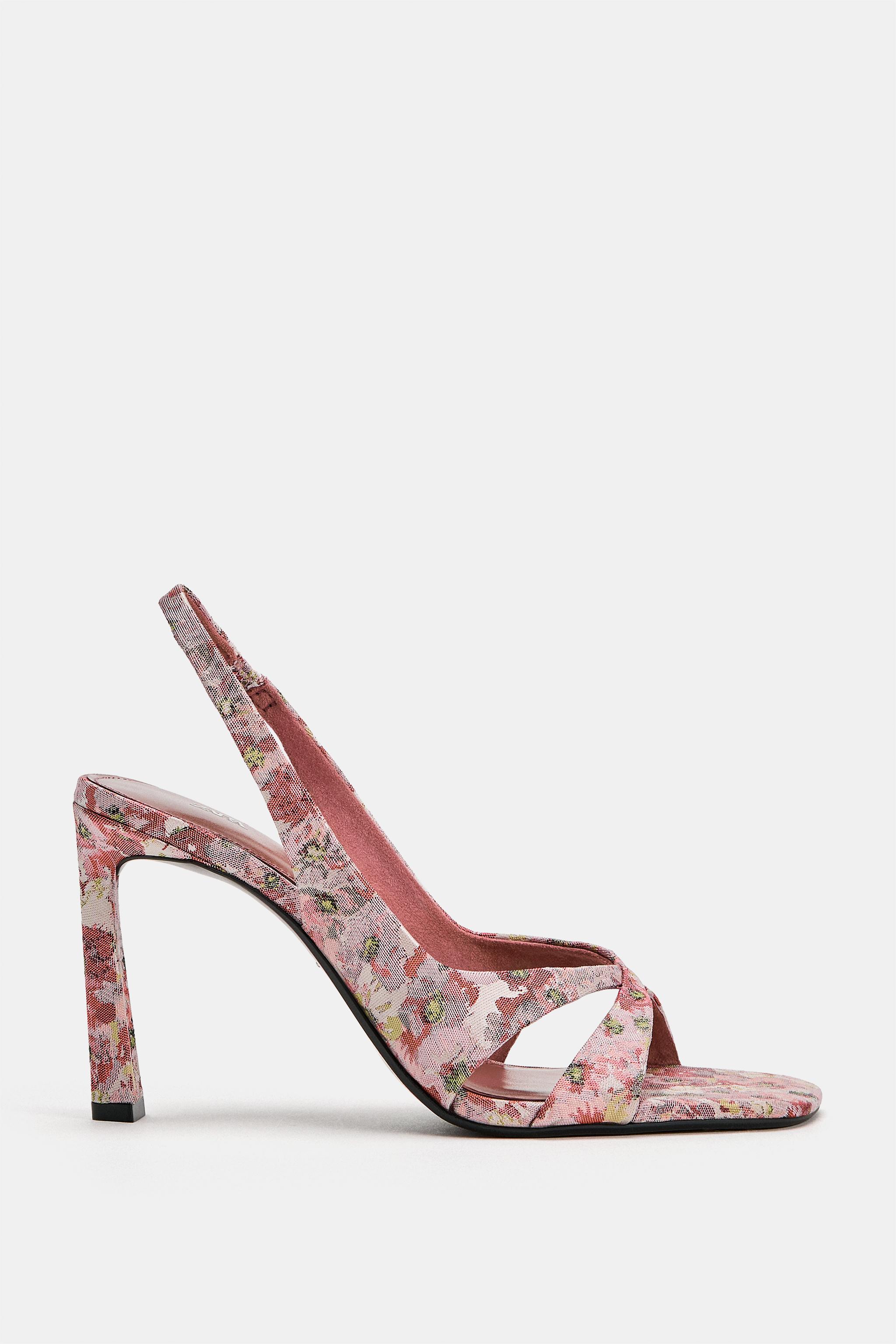 FLORAL PRINT HEELED SANDALS